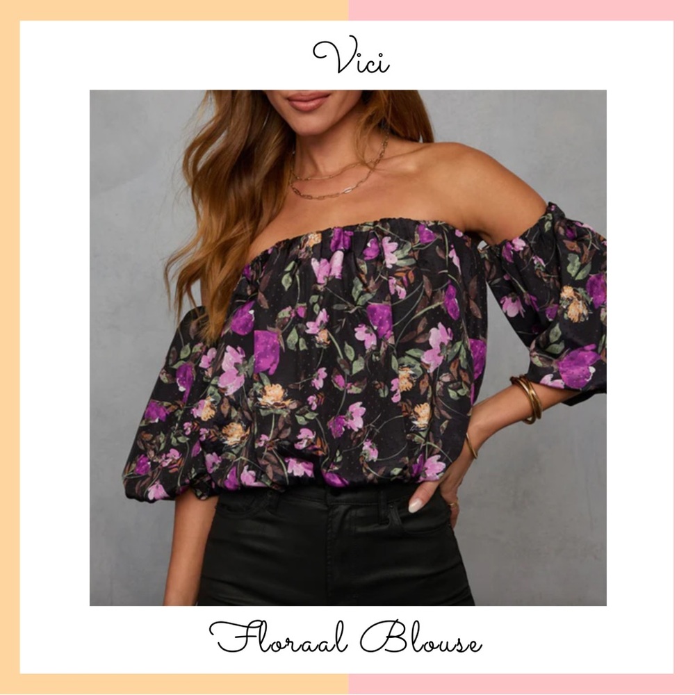 Vici Floral Off-Shoulder Blouse - Black and Purple